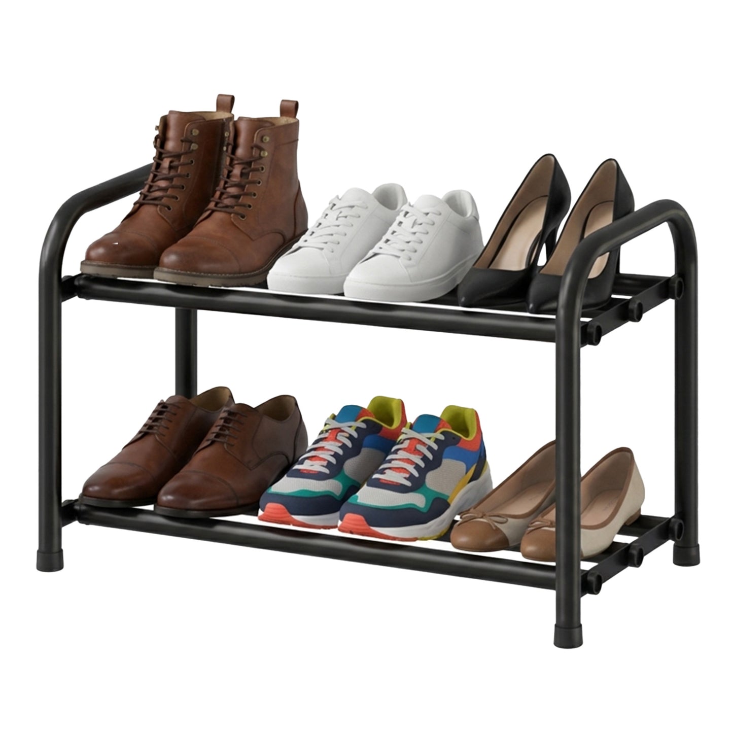 Expandable Shoe Rack, 2-Tier Adjustable Steel Storage Organizer, 17.4 x 9.8 x 11.9 inches, Black
