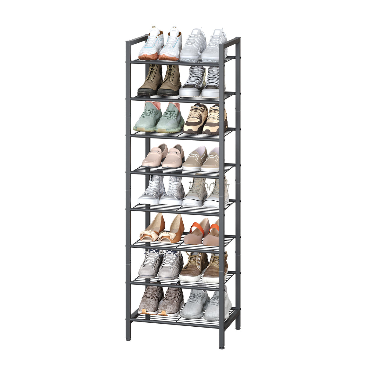 LEDREM 8 Tier Metal Tall Shoe Rack Shelf, Narrow Shoe Rack, Slim Shoe Storage Organizer for Closet Entryway Small Spaces, Black