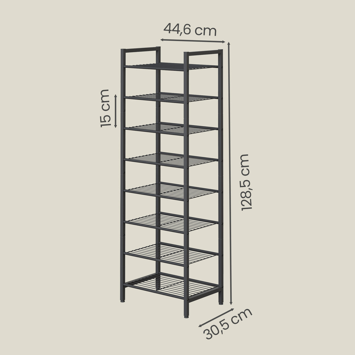 LEDREM 8 Tier Metal Tall Shoe Rack Shelf, Narrow Shoe Rack, Slim Shoe Storage Organizer for Closet Entryway Small Spaces, Black