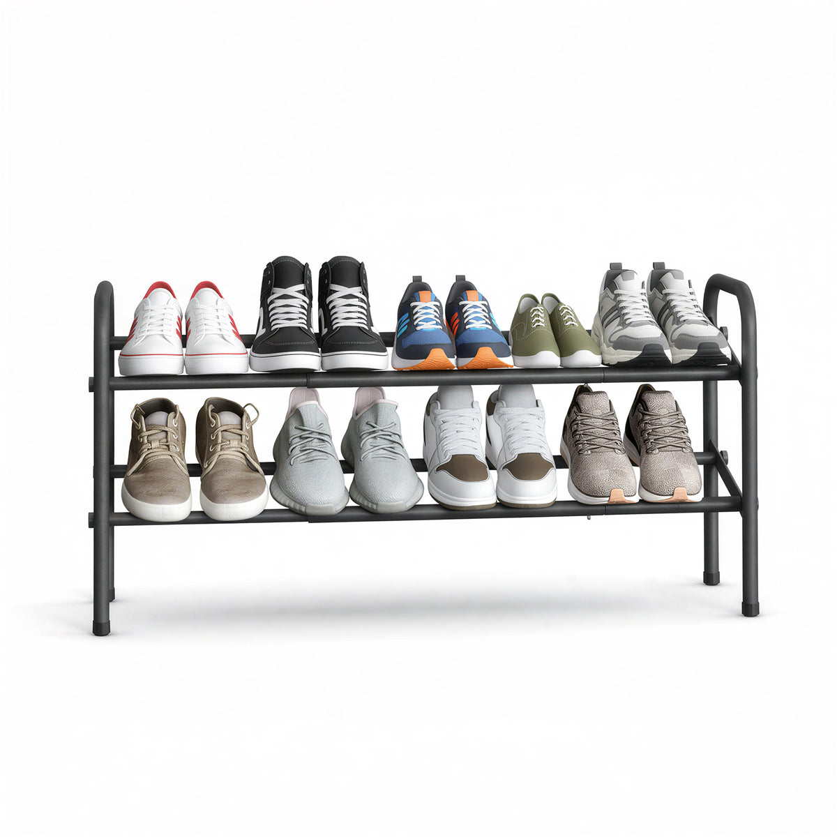 LEDREM Expandable Shoe Rack, 2 Tier Metal Shoe Organizer, for Entryway, Closet, Easy Assembly, Matte Black