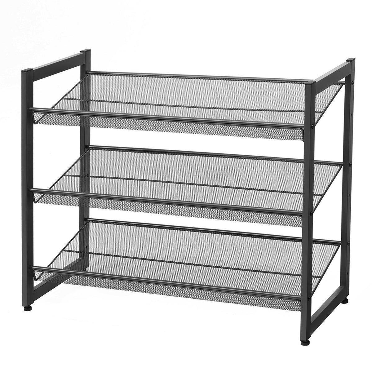 LEDREM 3-Tier Shoe Rack, Stackable Shoe Organizer, Holds 9-12 Pairs, Entryway, Adjustable Shelves, Black