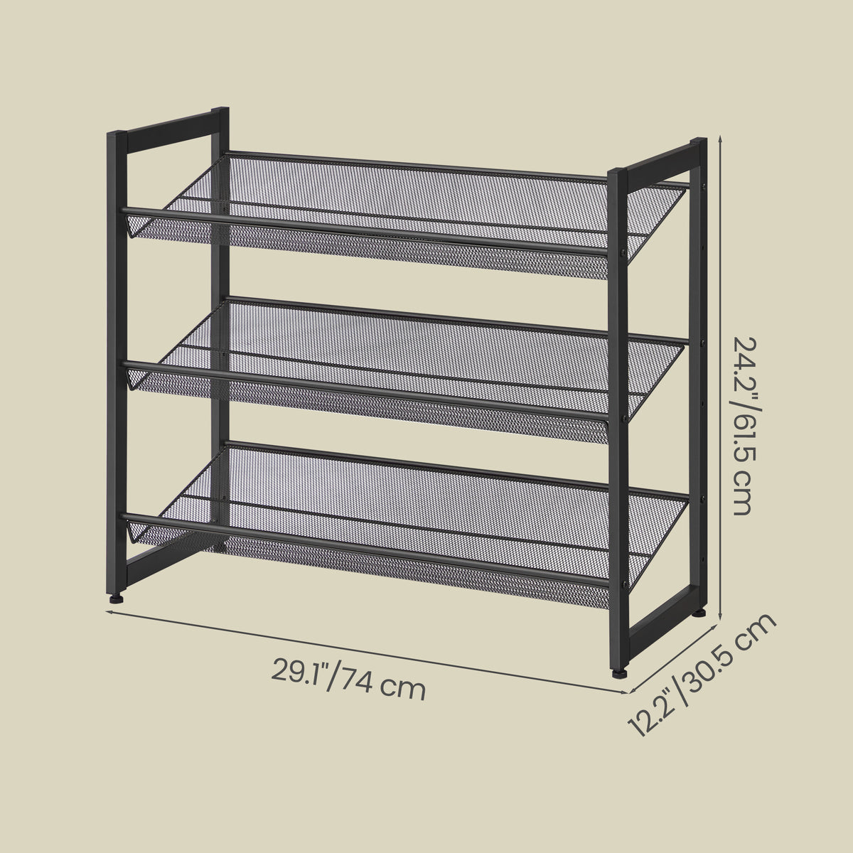 LEDREM 3-Tier Shoe Rack, Stackable Shoe Organizer, Holds 9-12 Pairs, Entryway, Adjustable Shelves, Black