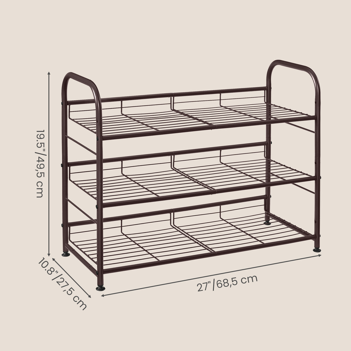 LEDREM 3-Tier Metal Shoe Rack with Adjustable Tilt Shelves, Shoe Organizer for Closet, Entryway or Garage, Bronze