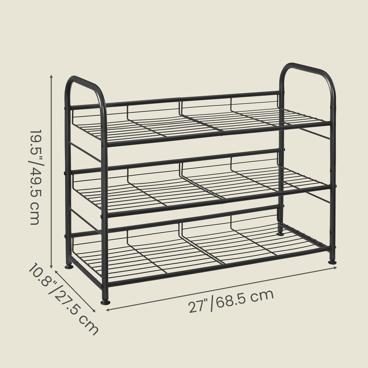 LEDREM 3-Tier Metal Shoe Rack with Adjustable Tilt Shelves, Shoe Organizer for Closet, Entryway or Garage, Black