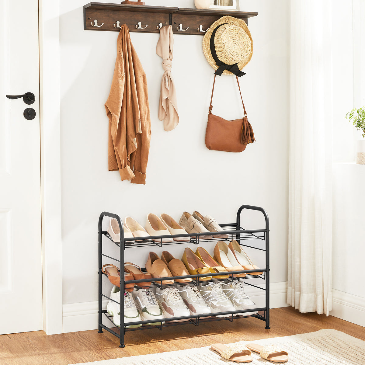 LEDREM 3-Tier Metal Shoe Rack with Adjustable Tilt Shelves, Shoe Organizer for Closet, Entryway or Garage, Black