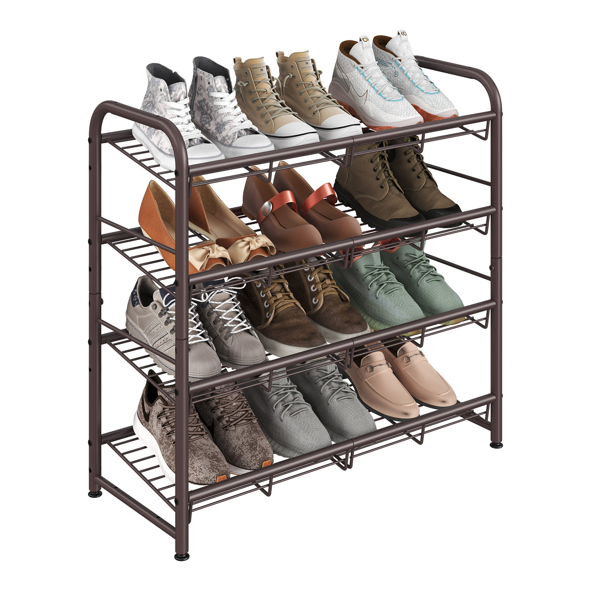 LEDREM Shoe Shelf, Adjustable 4-Tier Storage Organizer, Shoe Rack for Entryway or Closet, Space Saving, Bronze