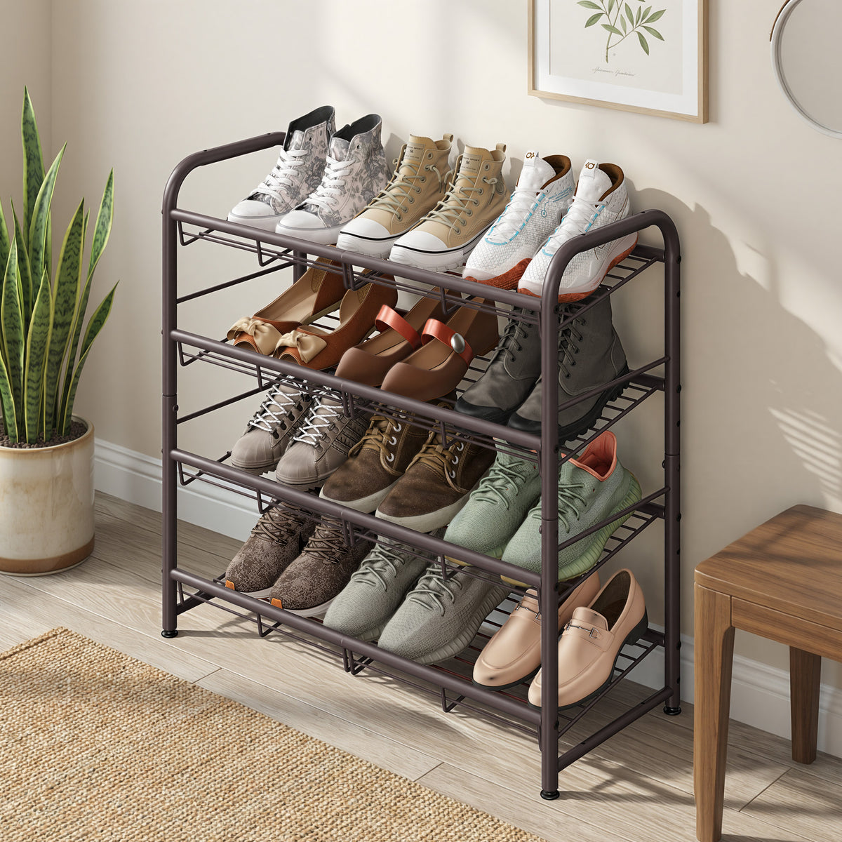 LEDREM Shoe Shelf, Adjustable 4-Tier Storage Organizer, Shoe Rack for Entryway or Closet, Space Saving, Bronze