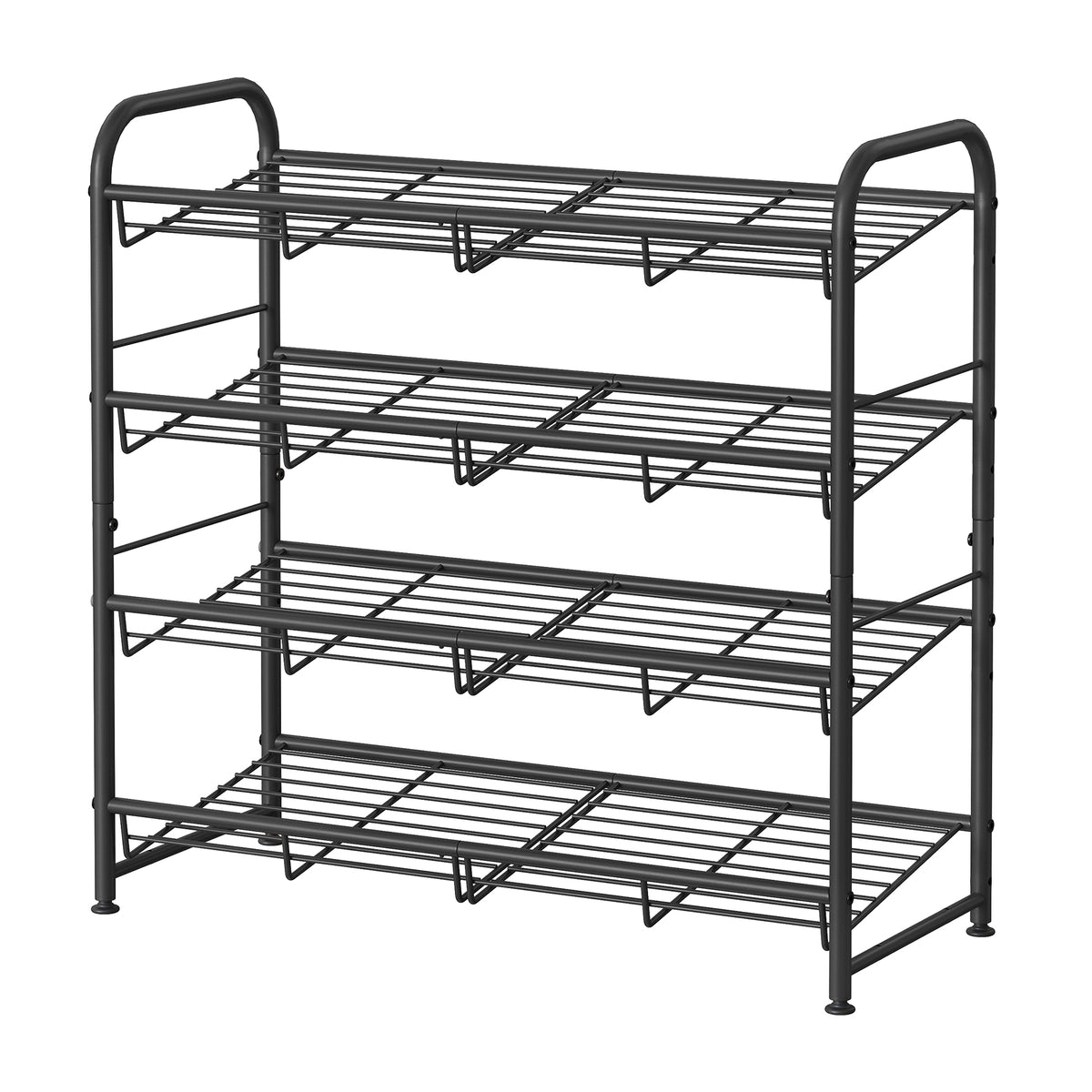 LEDREM 4-Tier Shoe Organizer, Adjustable Metal Shoe Rack, Stackable Storage Shelf for Entryway Closet, Black