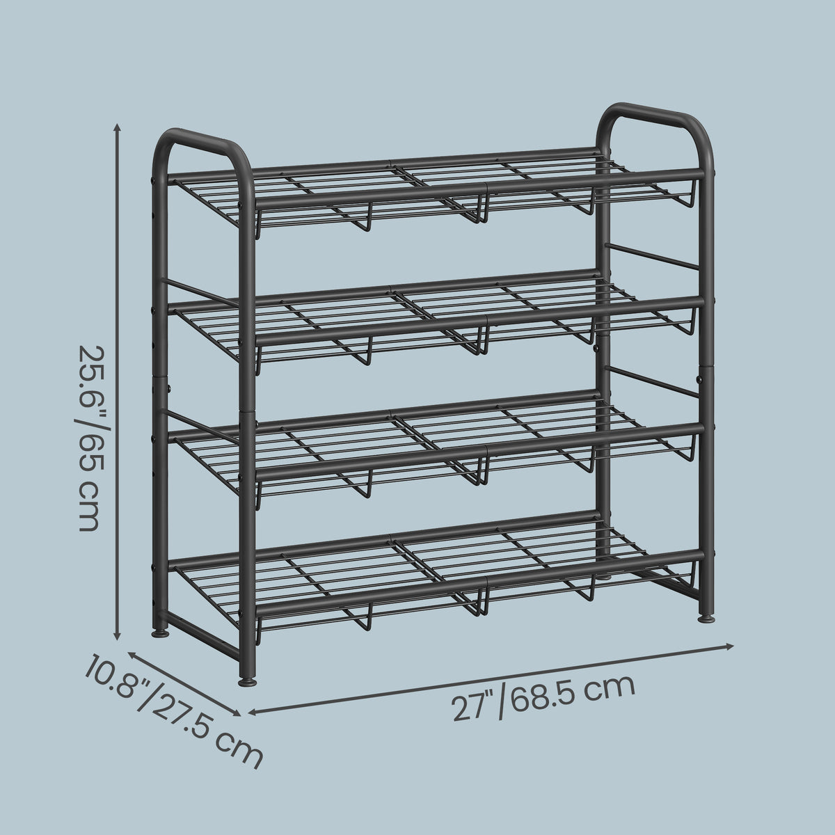 LEDREM 4-Tier Shoe Organizer, Adjustable Metal Shoe Rack, Stackable Storage Shelf for Entryway Closet, Black