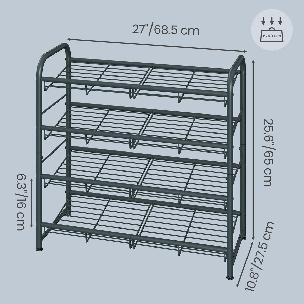 LEDREM Shoe Shelf, Adjustable 4-Tier Storage Organizer, Shoe Rack for Entryway or Closet, Space Saving, Gray