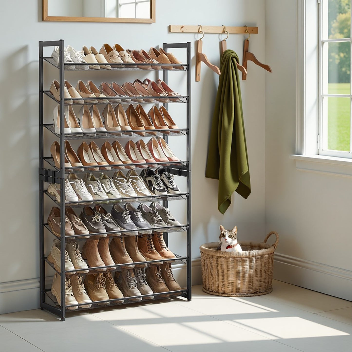 8-Tier Stackable Shoe Rack Organizer, Adjustable Flat,Angled Shelves for Garage,Entryway, Set of 2 (4-Tier Each), Holds 32-40 Pairs, Fits High Heels & Boots, Black