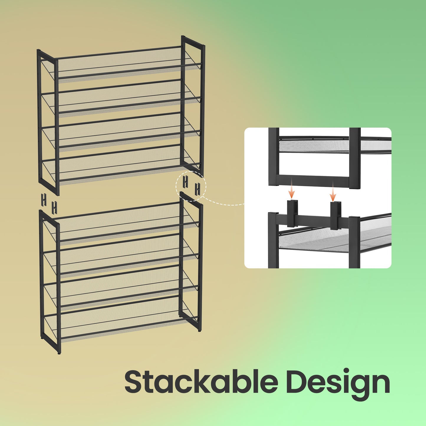 8-Tier Stackable Shoe Rack Organizer, Adjustable Flat,Angled Shelves for Garage,Entryway, Set of 2 (4-Tier Each), Holds 32-40 Pairs, Fits High Heels & Boots, Black