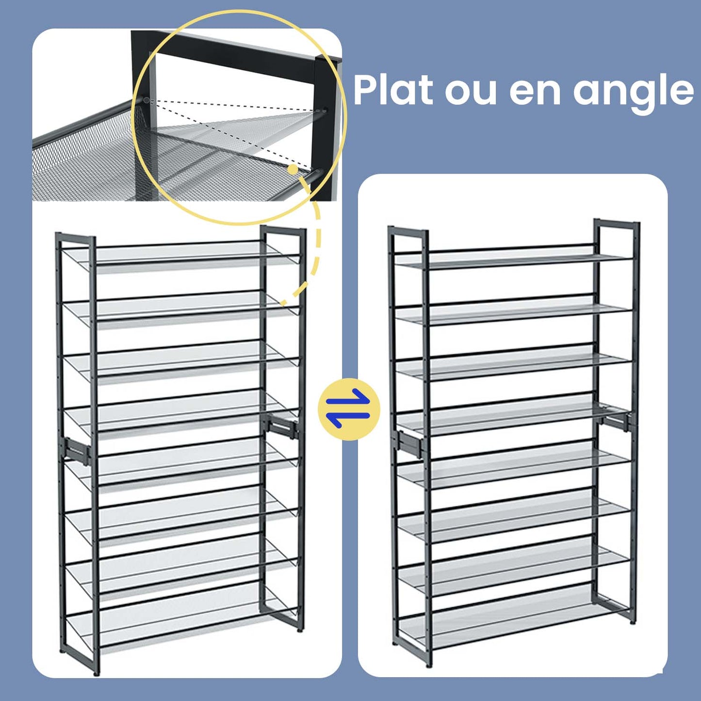 8-Tier Shoe Rack Organizer, Stackable & Adjustable Shelf for Garage,Closet, Set of 2 (4-Tier Each), Holds 32-40 Pairs, Flat,Angled Setup, Charcoal Gray