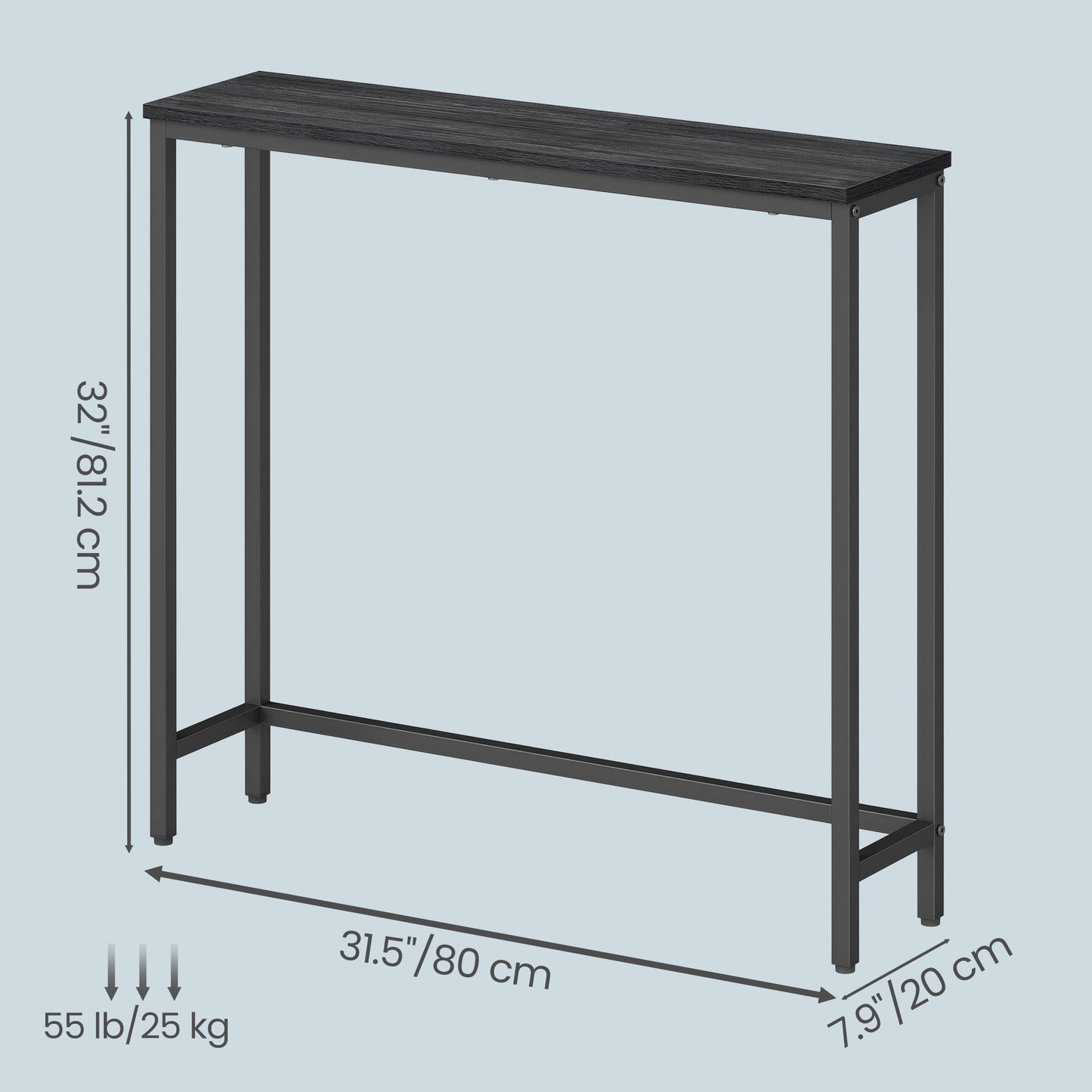 Narrow Sofa Tables with Outlets, Console Tables, Easy Assembly, for Living Room or Entryway, Black