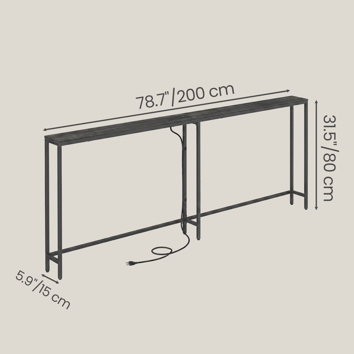 LEDREM Console Table with Power Outlet, Slim Behind Couch Table, for Entryway, Black