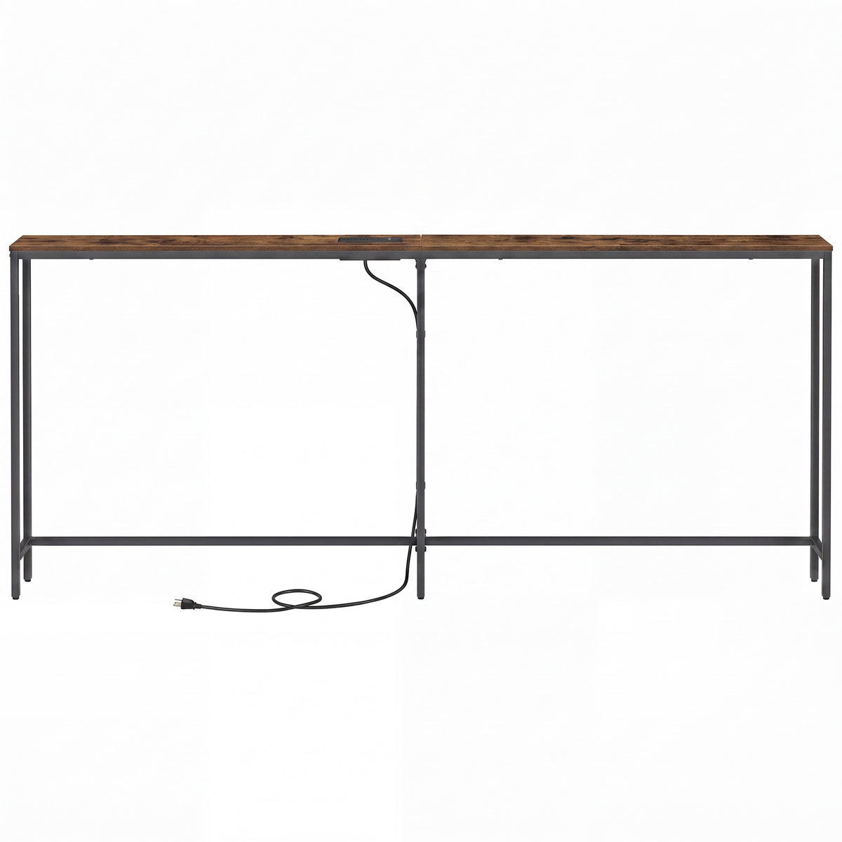 LEDREM Console Table with Power Outlet, Slim Behind Couch Table, for Entryway, Rustic Brown and Matte Black