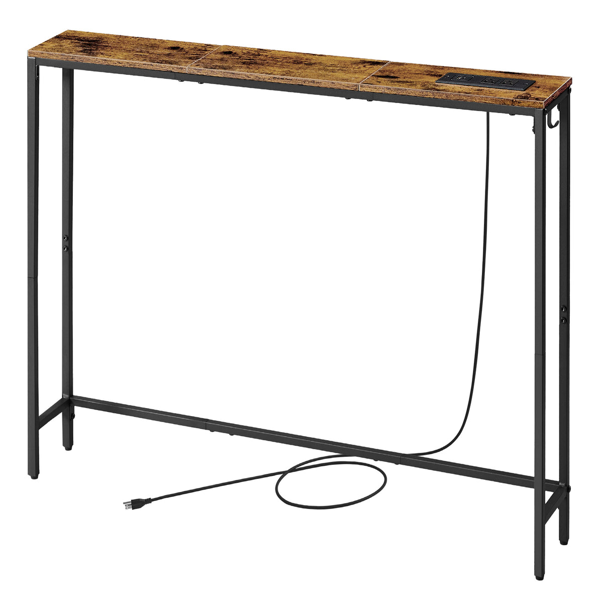LEDREM Console Table with Power Outlet, Slim Behind Couch Table, One Piece Top, for Entryway, Tan and Black