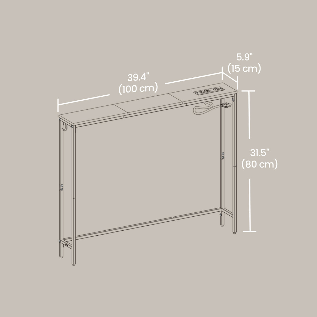LEDREM Console Table with Power Outlet, Slim Behind Couch Table, One Piece Top, for Entryway, Tan and Black
