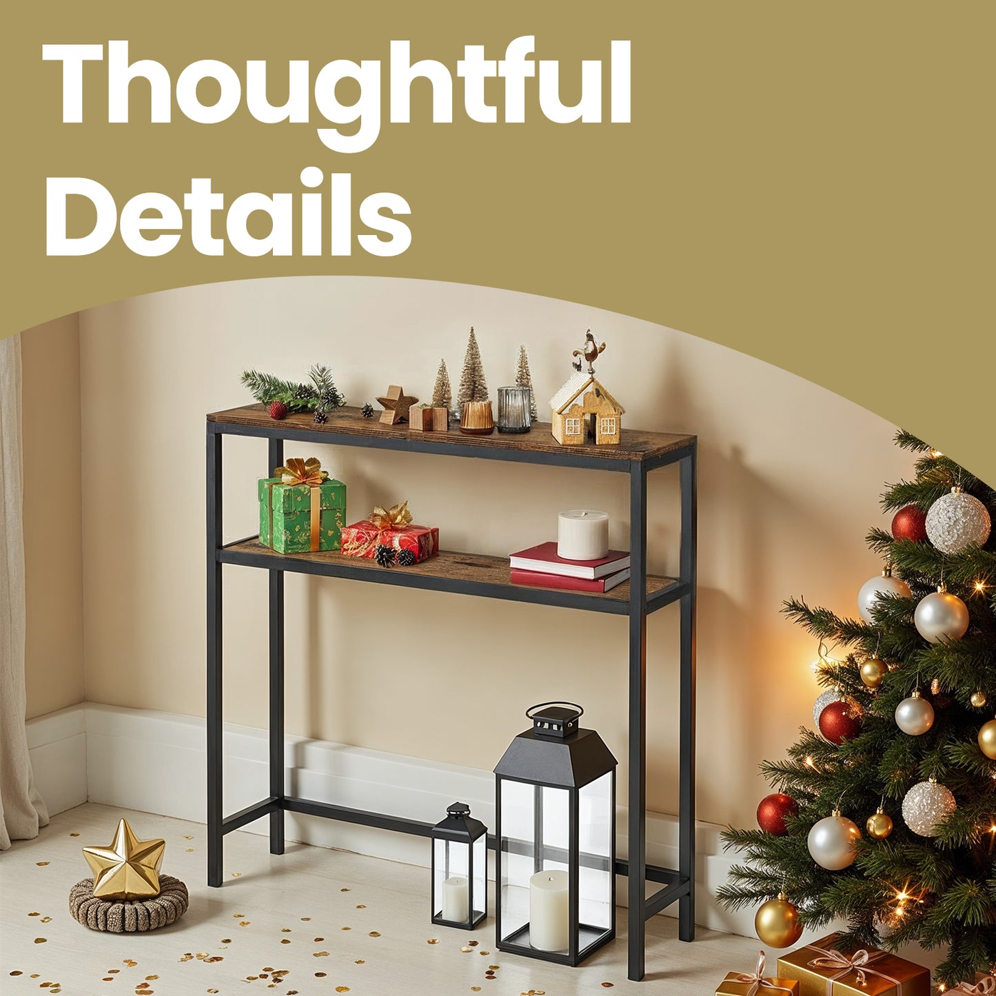 31.5" Modern 2-Tier Console Table, Narrow Sofa Table with Adjustable Feet for Entryway, Living Room, Rustic Brown and Black