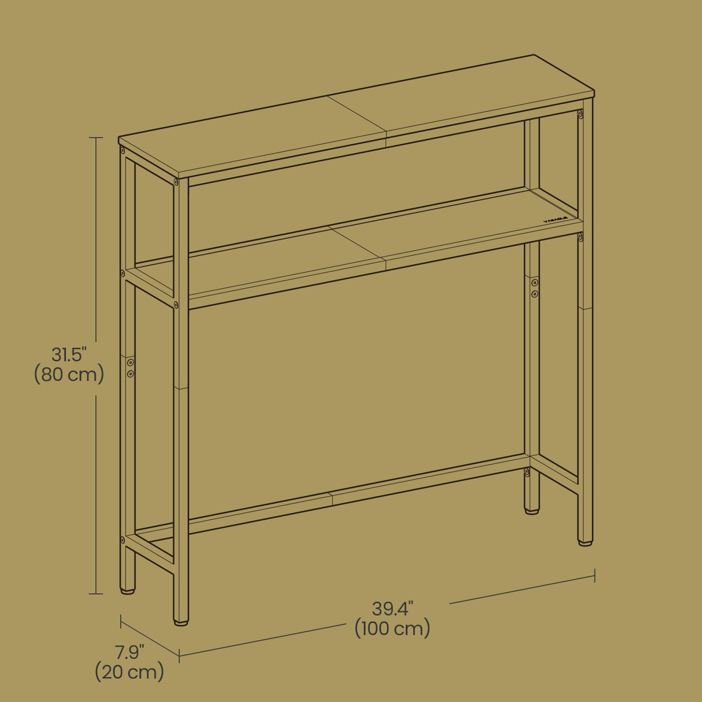31.5" Modern 2-Tier Console Table, Narrow Sofa Table with Adjustable Feet for Entryway, Living Room, Rustic Brown and Black