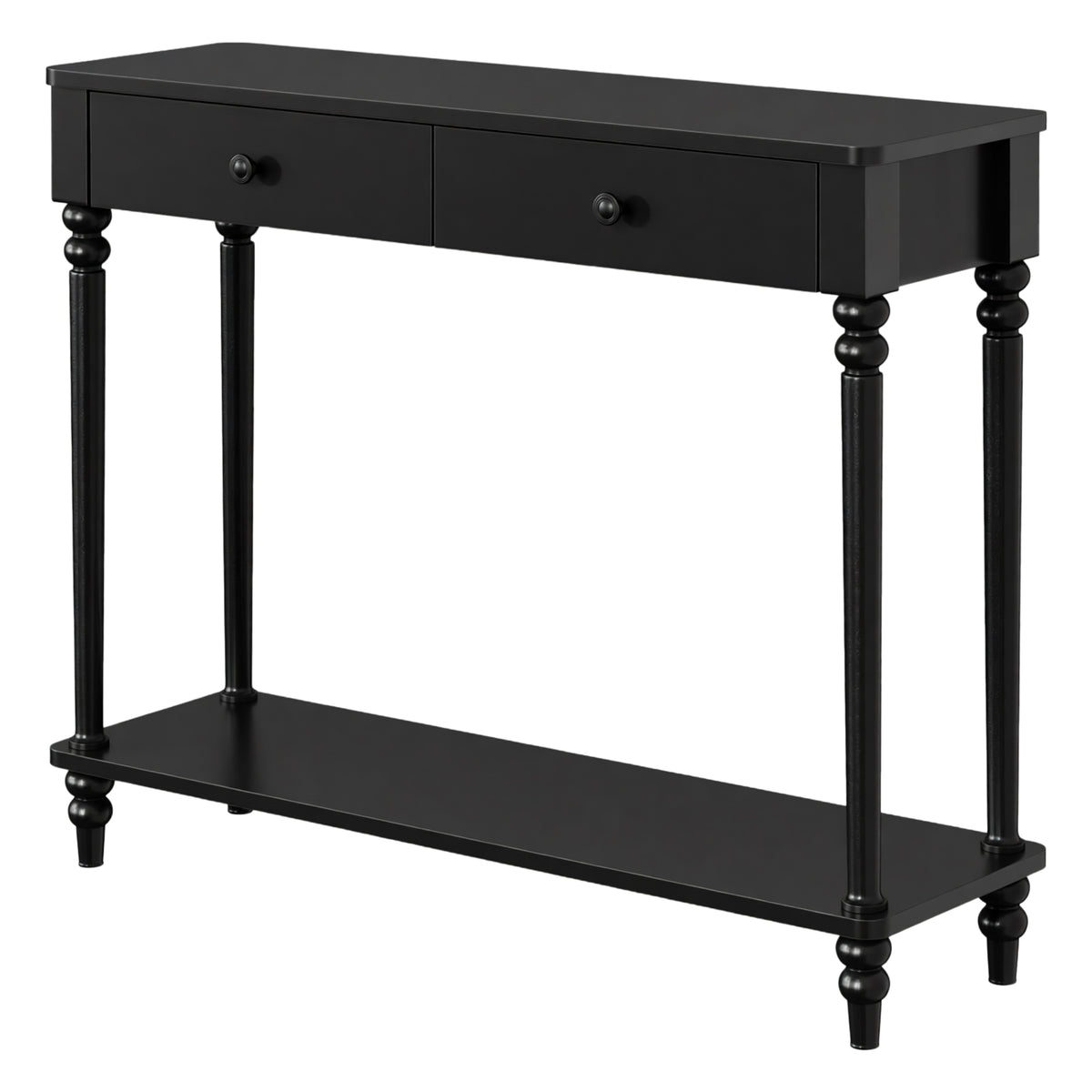 Console Table with Shelf and Drawers, Mid-Century Modern Sofa Entryway Table, Solid Wood Legs, Living Room, Black