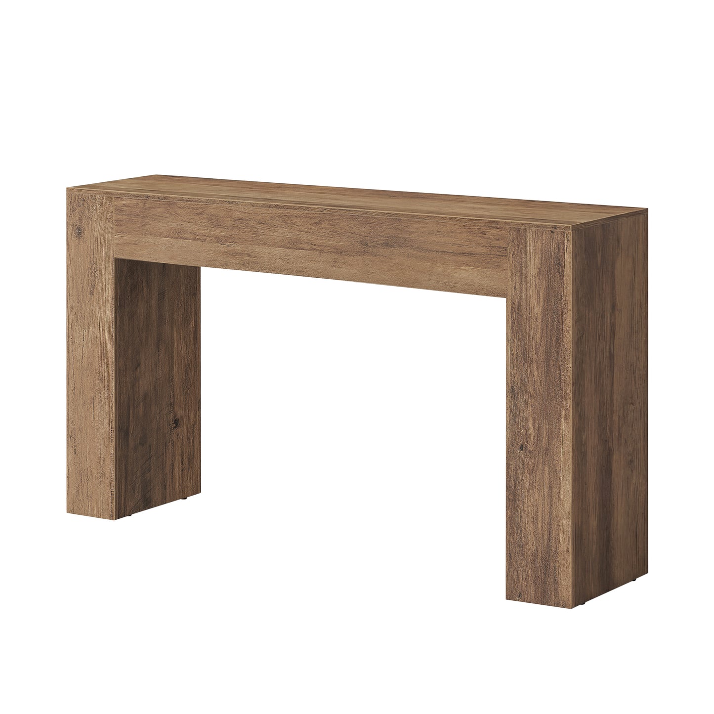 Long Console Table, Farmhouse Entryway Table with Thick Top, U-Shaped Design for Hallway Behind Couch Living Room, 47.2" Wide, Honey Brown