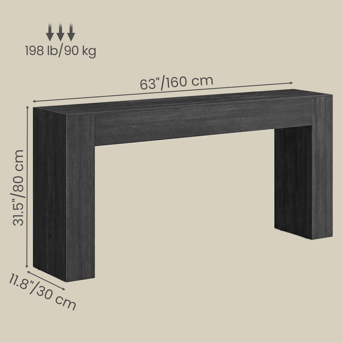 Console Table, Narrow Behind Couch Table, Space Saving Entryway Furniture, 63 x 11.8 x 31.5 inches, Black