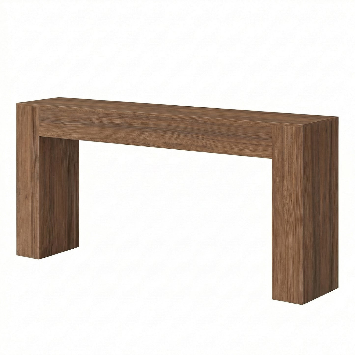 Long Console Table, Farmhouse Entryway Table with Thick Top, U-Shaped Design for Hallway Behind Couch Living Room, 63" Wide, Chestnut Brown