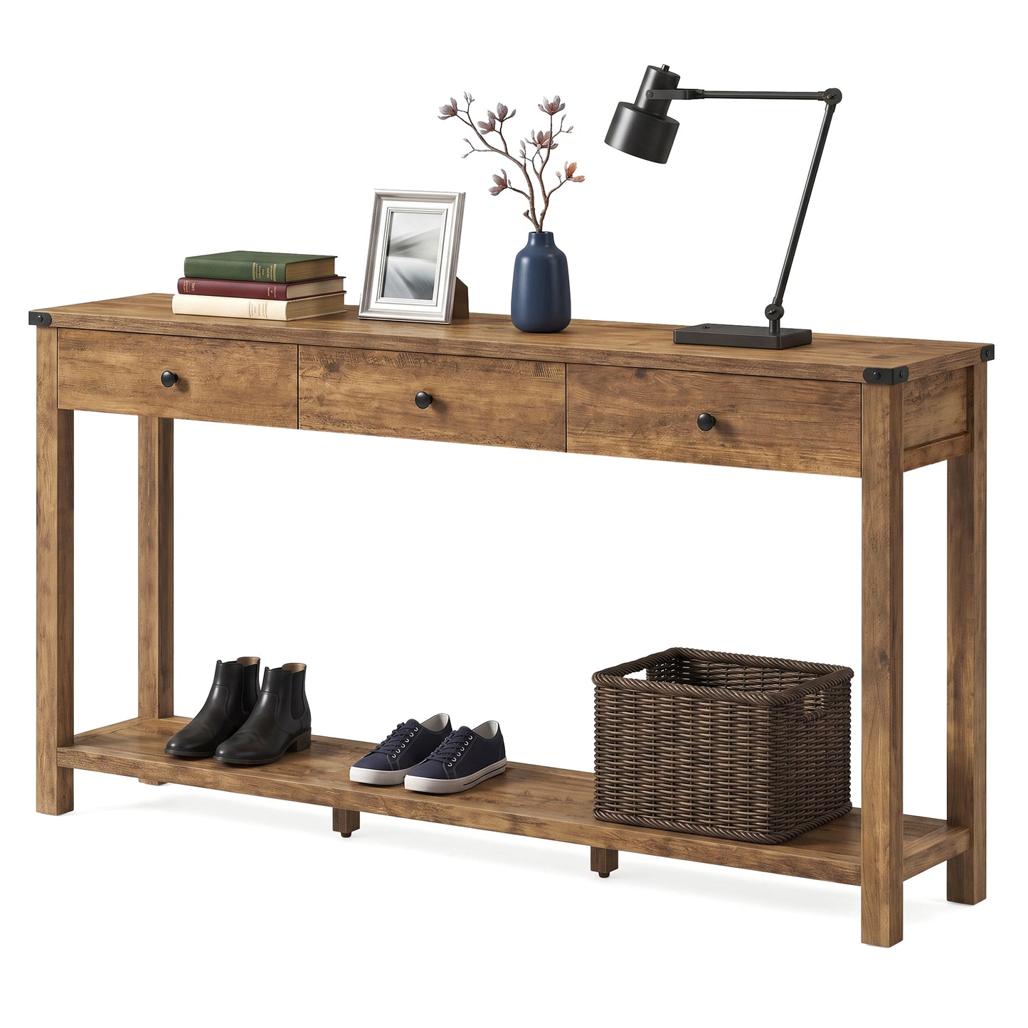 Console Table with 3 Drawers, Narrow Entryway Table with Storage for Living Room, 63 x 9.4 x 29.9 Inches, Warm Brown