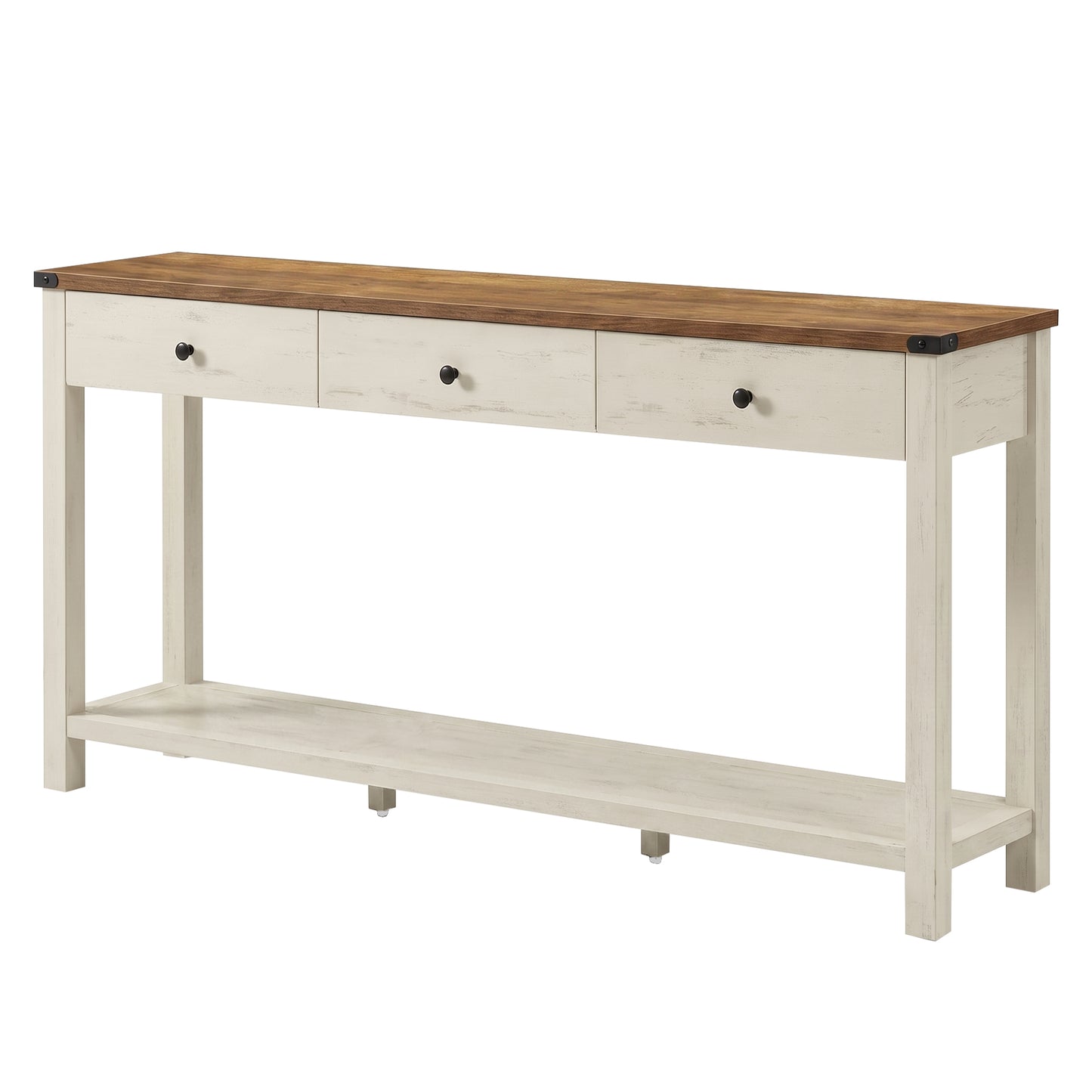 Console Table with 3 Drawers, Narrow Entryway Table with Storage for Living Room, 63 x 9.4 x 29.9 Inches, Cloud White and Warm Brown