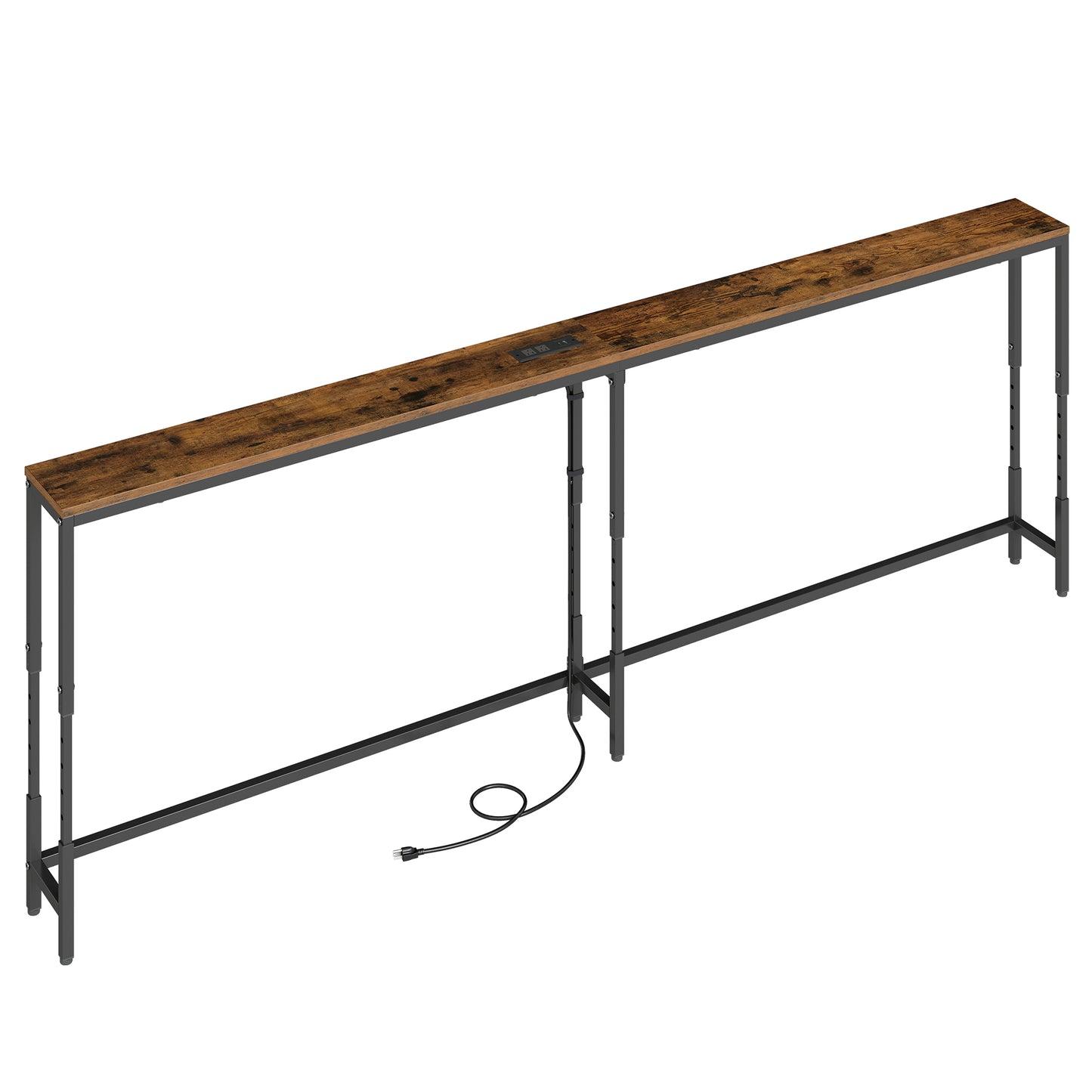 Height Adjustable Console Table with Power Outlets, Narrow Sofa Table, 78.7 x 5.9 x (25.2-35.2) Inches, Tan and Black