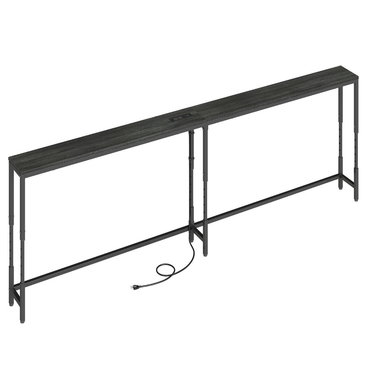 LEDREM Height Adjustable Console Table with Power Outlets, Narrow Sofa Table, 106.3 x 5.9 x (25.2-35.2) Inches, Black