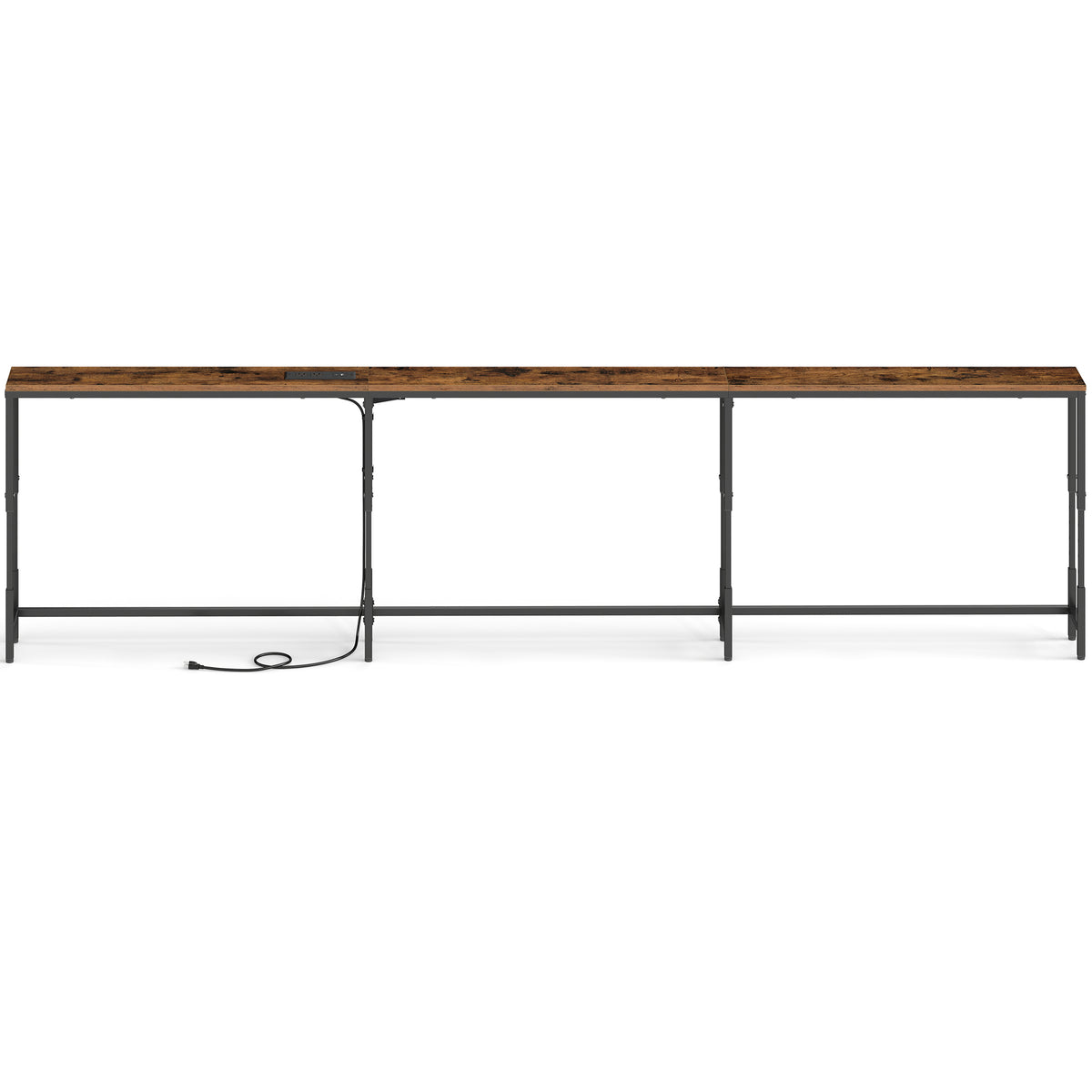 LEDREM Height Adjustable Console Table with Power Outlets, Narrow Sofa Table, 106.3 x 5.9 x (25.2-35.2) Inches, Tan and Black