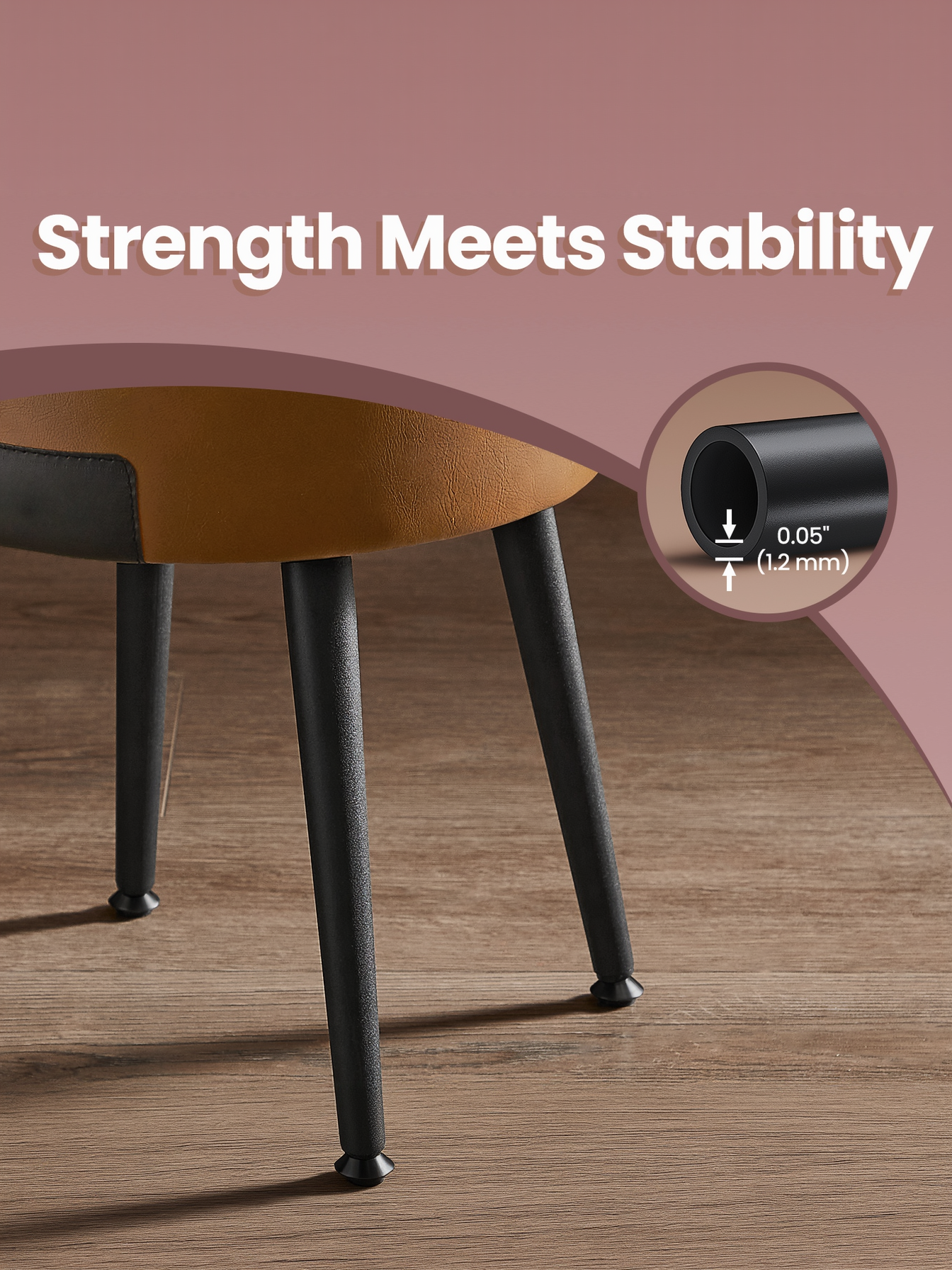 Storage Ottoman Vanity Chair, Mid-Century Modern Round Stool with Steel Legs and 330 lb Capacity, Caramel Brown