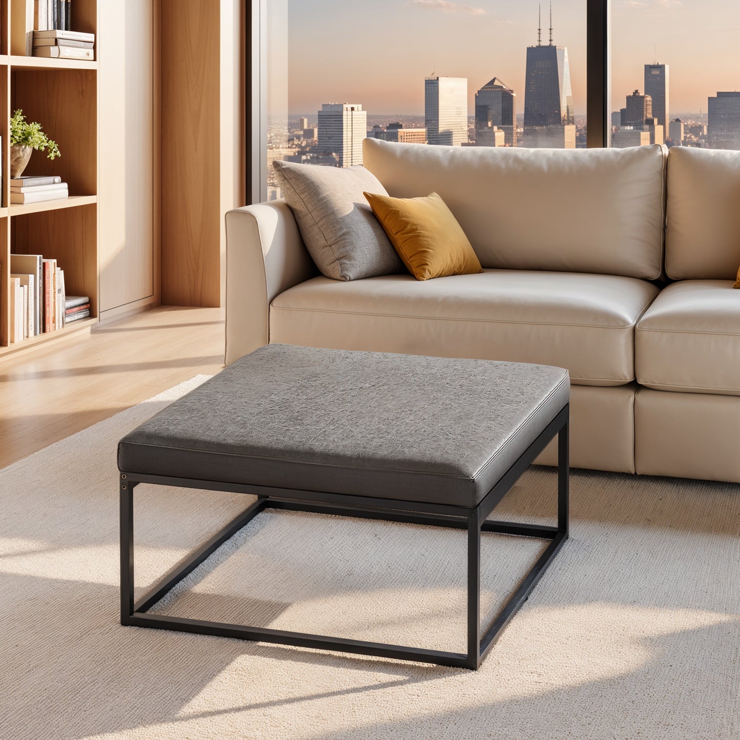 Reversible-Top Ottoman with Steel Frame and Adjustable Feet, Supports 660 lb, Multifunctional Square Coffee Table or Footstoo, Dove Gray