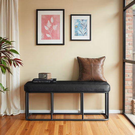 EKHO Storage Bench - 43.3" Entryway Ottoman with Steel Frame, 660lb Capacity, Mid-Century Modern Design, Ink Black