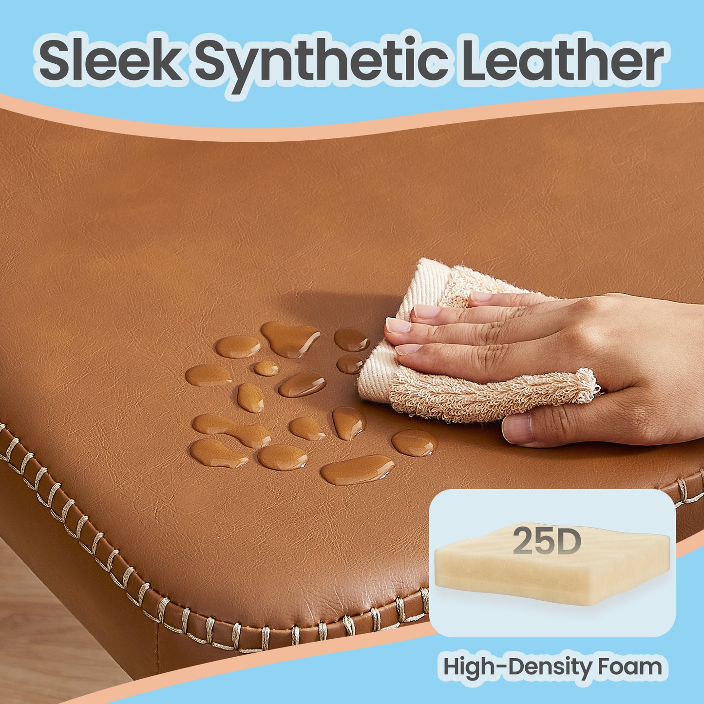 EKHO Storage Bench - 43.3" Ottoman with Steel Frame, 660lb Capacity, Mid-Century Modern Design, Caramel Brown