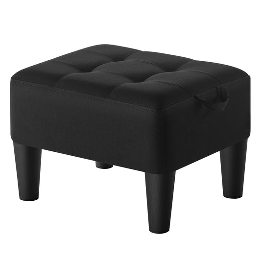 Small Footstool Ottoman with Thick Cushion, Angled Legs & Hidden Storage Compartment, for Living Room Bedroom Entryway, Supports 330 lbs, Ink Black