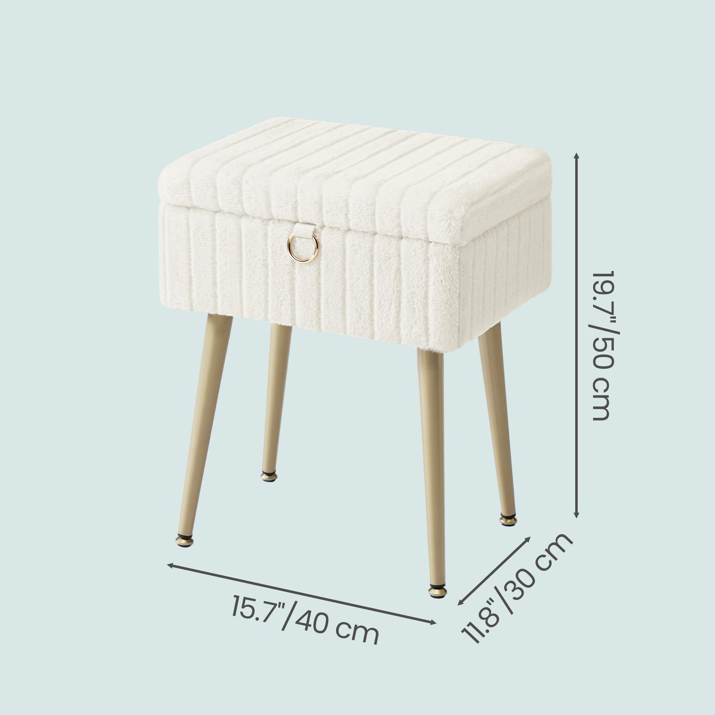Vanity Stool with Storage and Removable Dividers, Makeup Stool and Footrest with Adjustable Feet for Bedroom and Living Room, Cream White