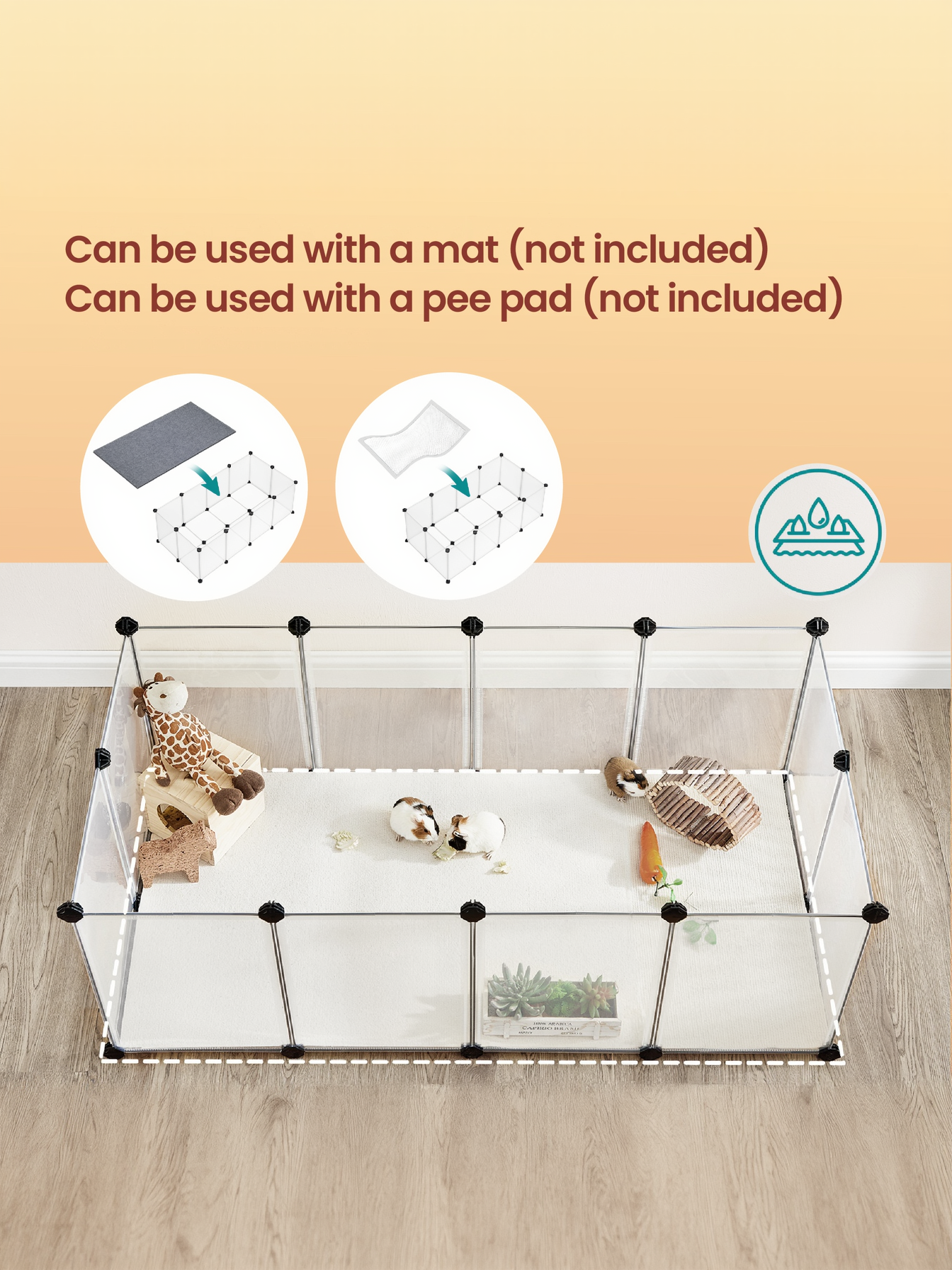 20-Panel Pet Playpen with Floor, Small Animal Enclosure with DIY Plastic Panels, for Guinea Pigs, Rabbits, Hamsters, 49.2 x 24.8 x 16.5 Inches, White