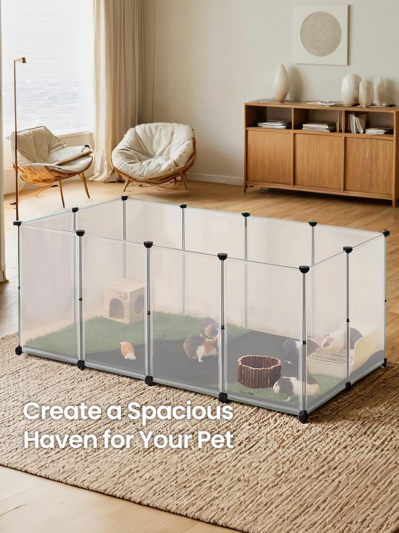 20-Panel Guinea Pig Playpen with Removable Oxford Fabric Mat, Small Animal Enclosure with DIY Plastic Panels, for Hamsters, Rabbits, 49.2 x 24.8 x 16.5 Inches, White