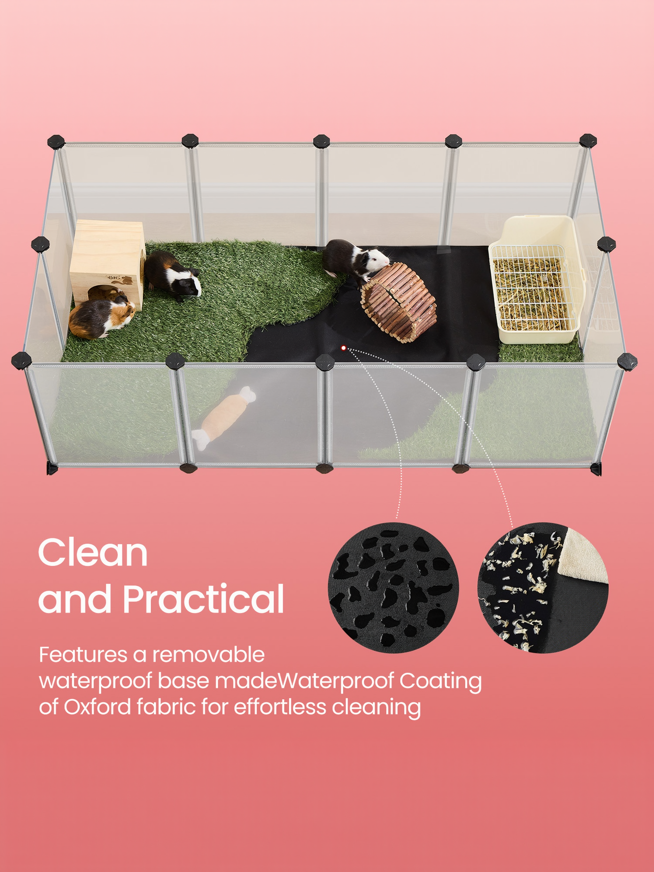 20-Panel Guinea Pig Playpen with Removable Oxford Fabric Mat, Small Animal Enclosure with DIY Plastic Panels, for Hamsters, Rabbits, 49.2 x 24.8 x 16.5 Inches, White