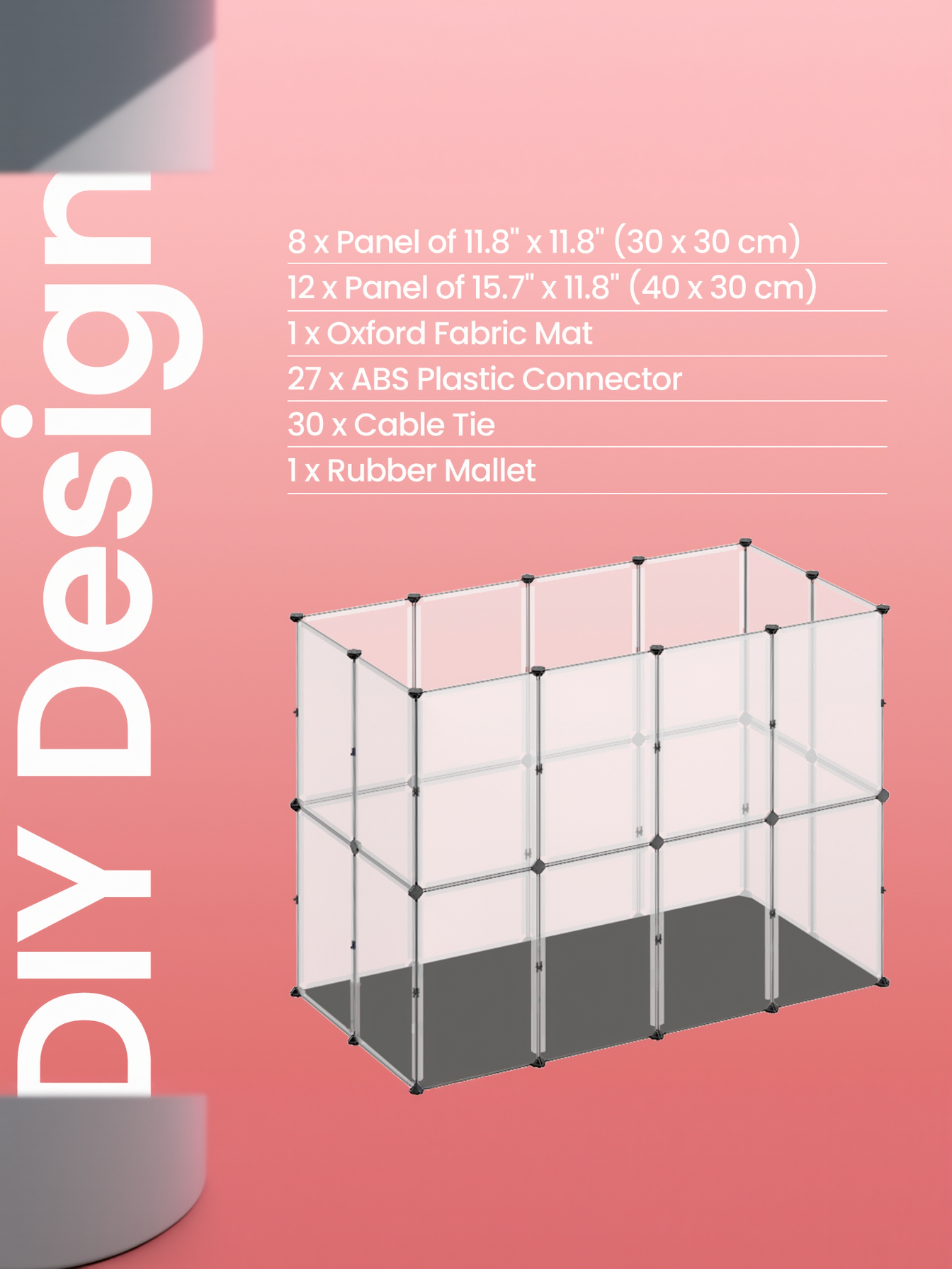 20-Panel Guinea Pig Playpen with Removable Oxford Fabric Mat, Small Animal Enclosure with DIY Plastic Panels, for Hamsters, Rabbits, 49.2 x 24.8 x 16.5 Inches, White