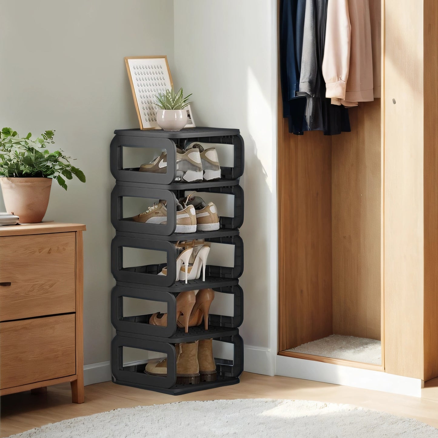 6-Shelf Shoe Rack, Removable Shelves Shoe Organizer for Entryway, Living Room and Bathroom, Narrow Space-Saving Design, Ink Black