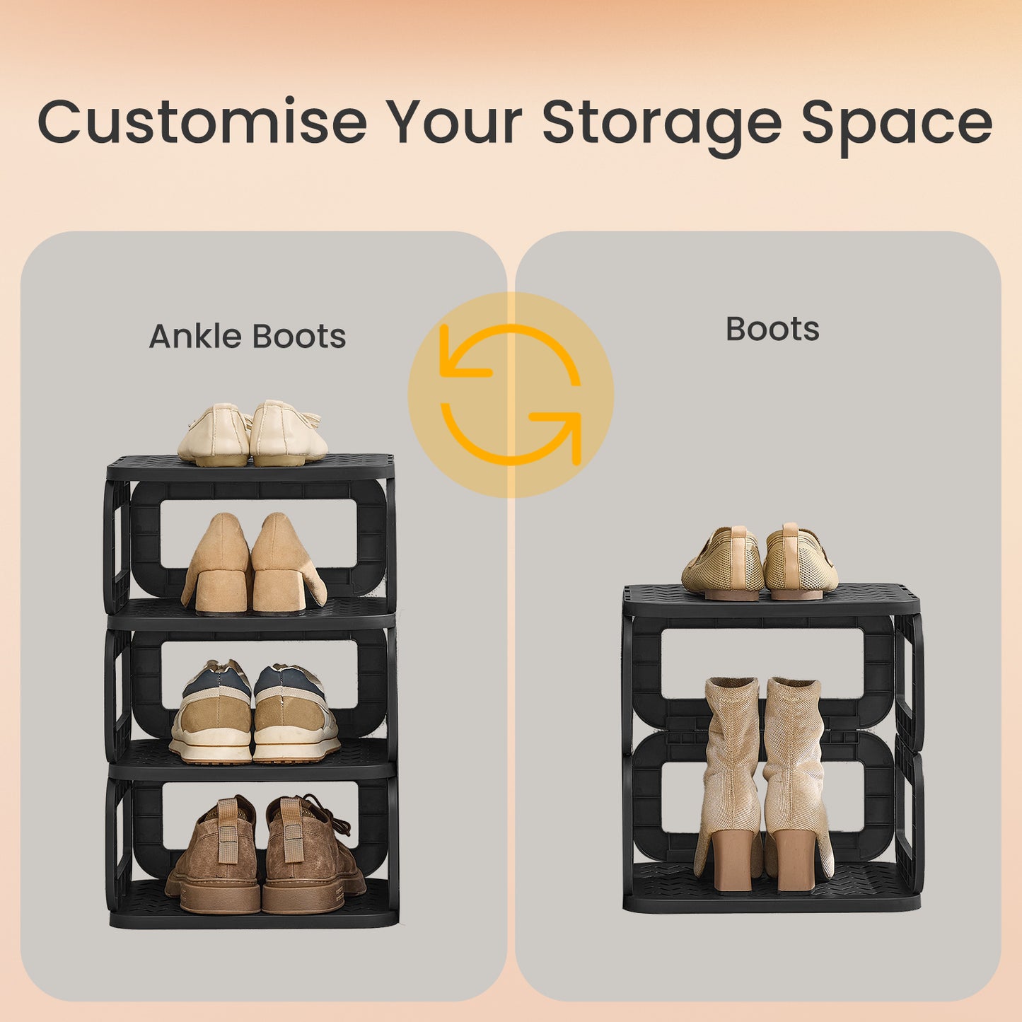 6-Shelf Shoe Rack, Removable Shelves Shoe Organizer for Entryway, Living Room and Bathroom, Narrow Space-Saving Design, Ink Black