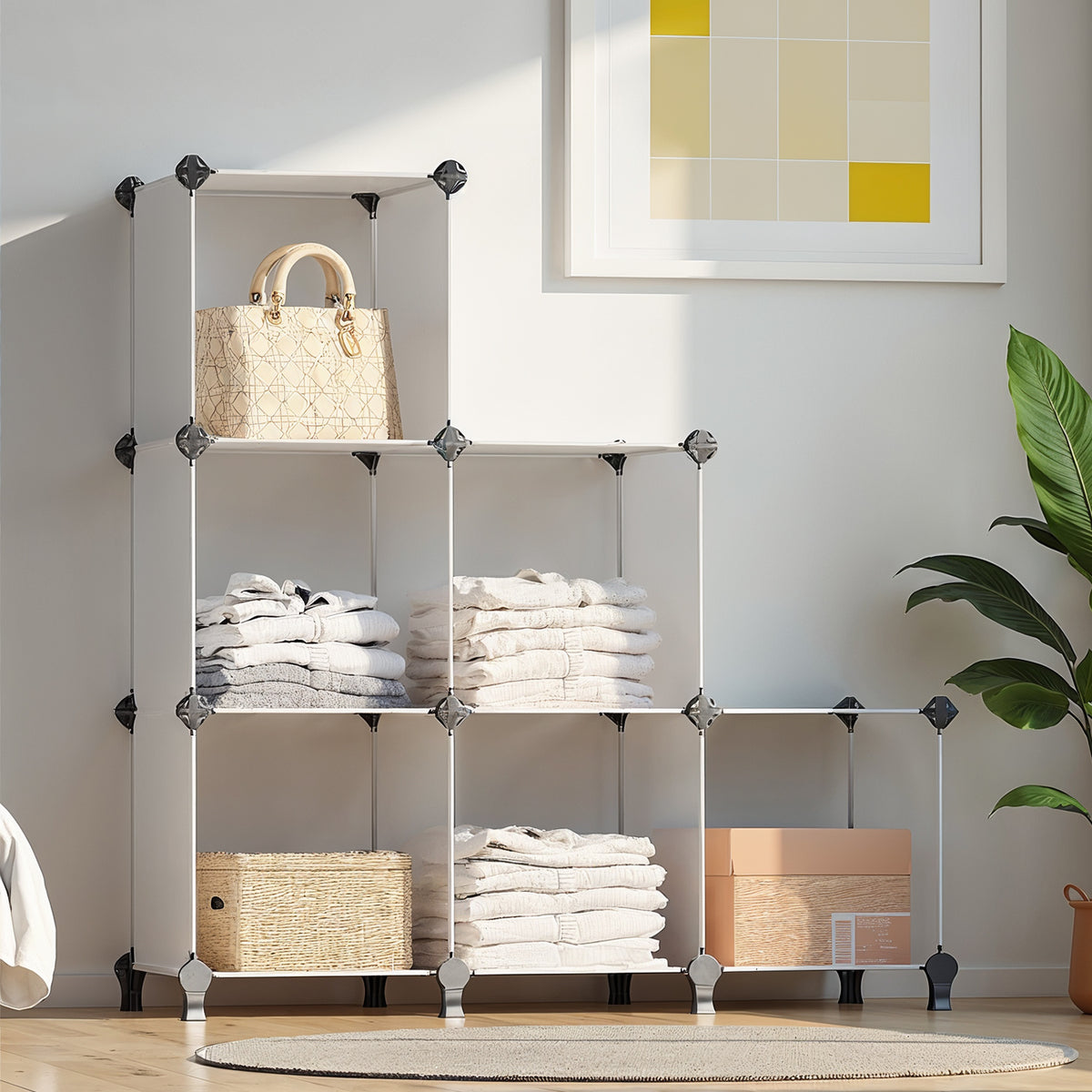 LEDREM Plastic Cube Storage, 6 Plastic Storage Cubes, Modular Organizer, for Clothes Storage Cabinet, Cloud White
