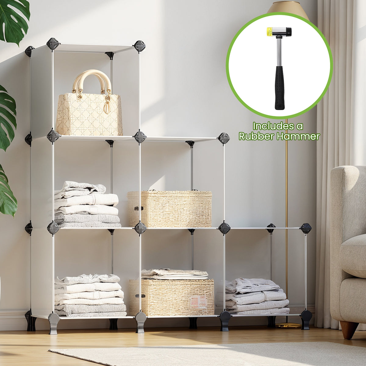 LEDREM Plastic Cube Storage, 6 Plastic Storage Cubes, Modular Organizer, for Clothes Storage Cabinet, Cloud White
