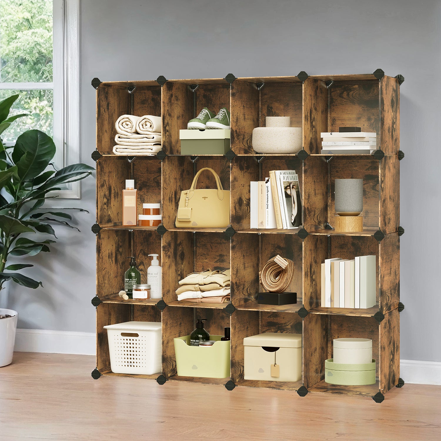 16-Cube Storage Organizer Set - Modular Plastic Shelving System for Cl ...