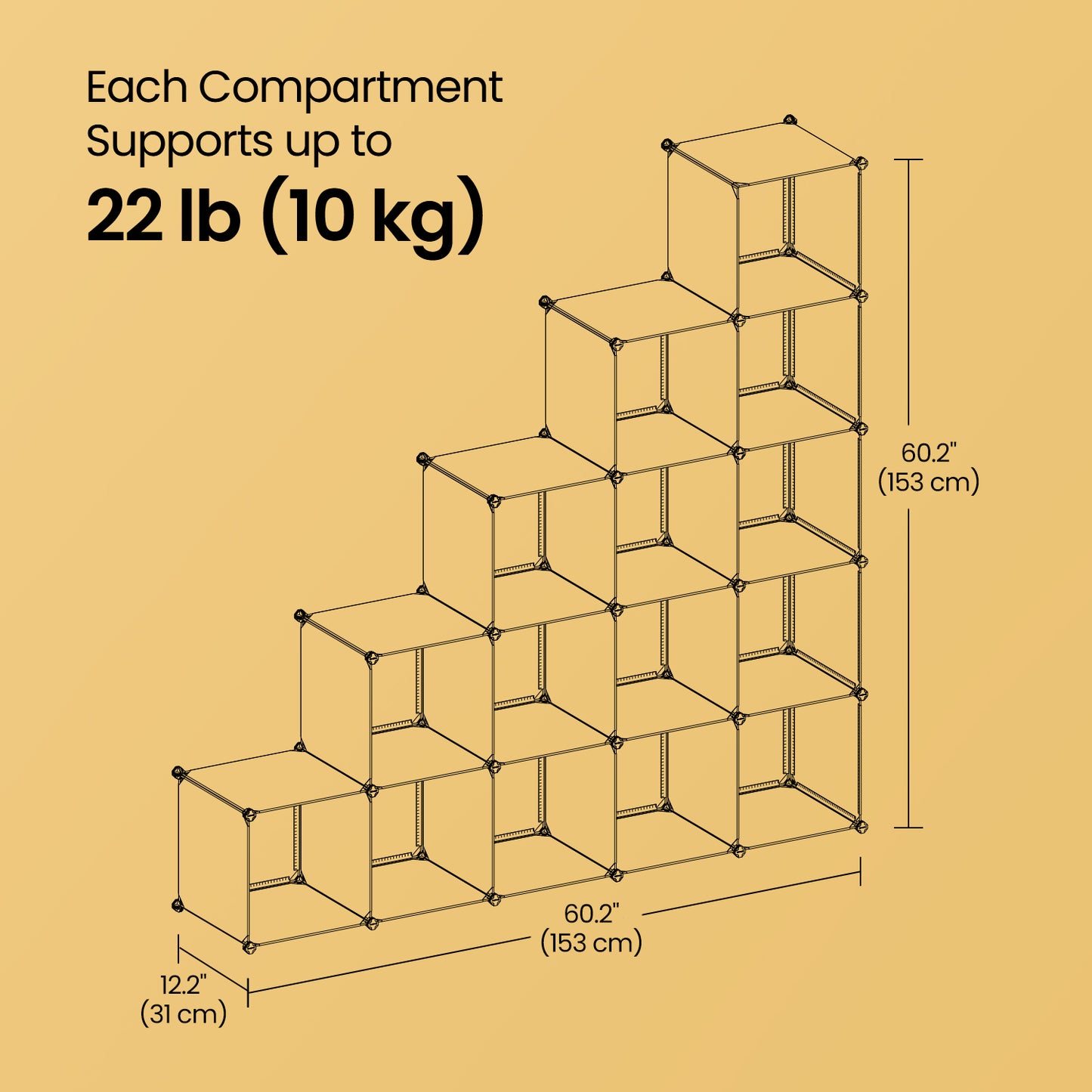 16-Cube Storage Organizer Set - Modular Plastic Shelving System for Closet, Bedroom, Easy DIY Assembly, Rustic Brown