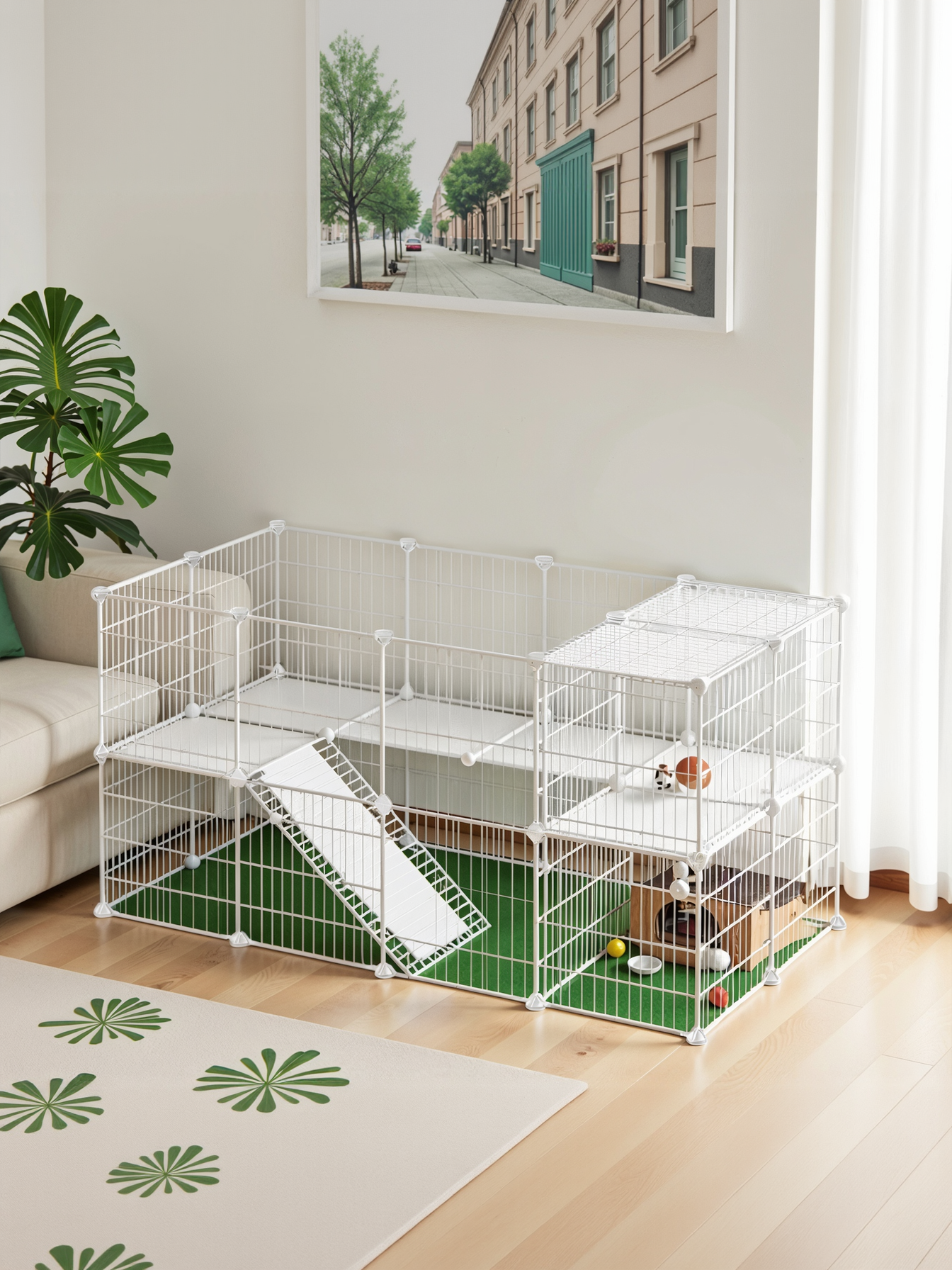 36-Panel Two-Story Pet Playpen, Metal Wire Small Animal Cage for Rabbits, Guinea Pigs, Puppies, with Zip Ties & Non-Slip Pads, White